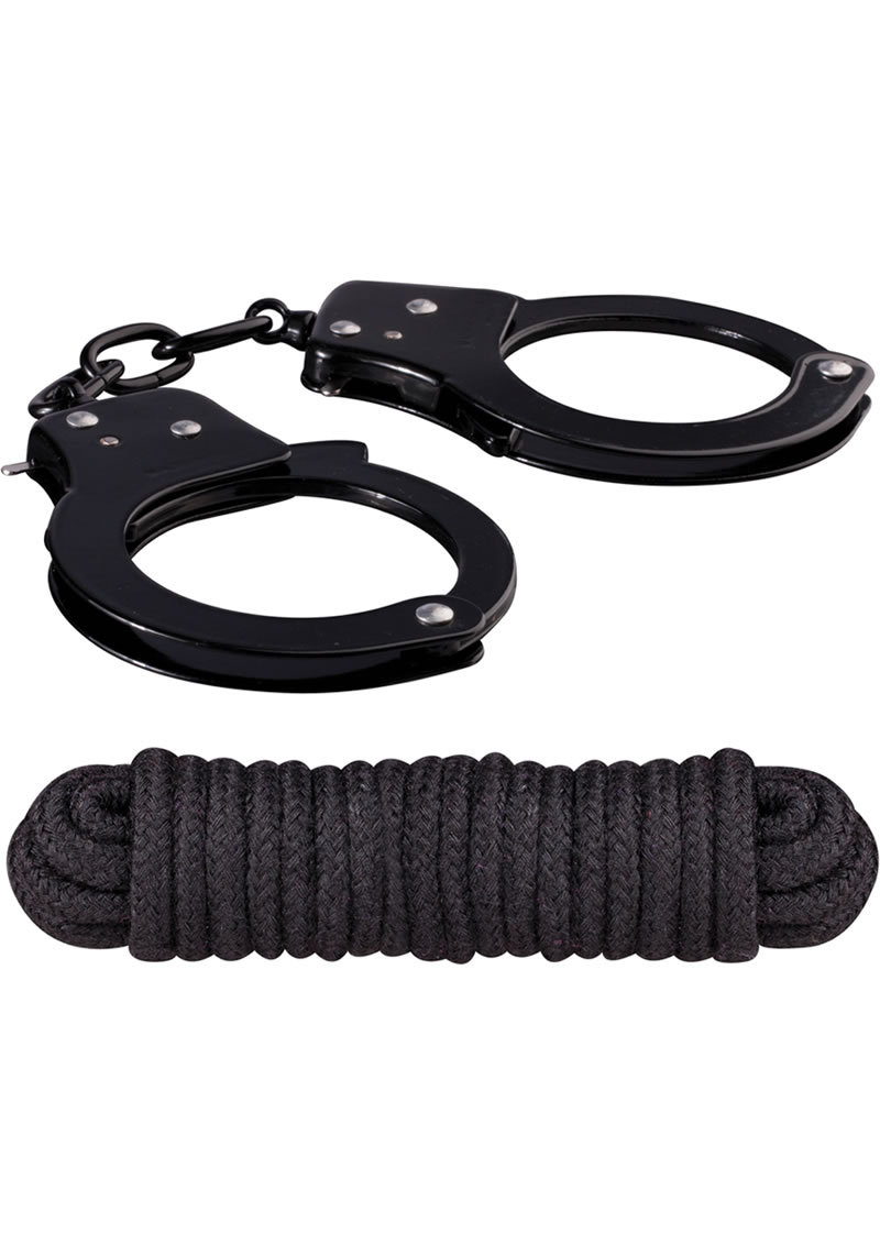 Sinful Metal Cuffs With Keys And Love Rope - Black